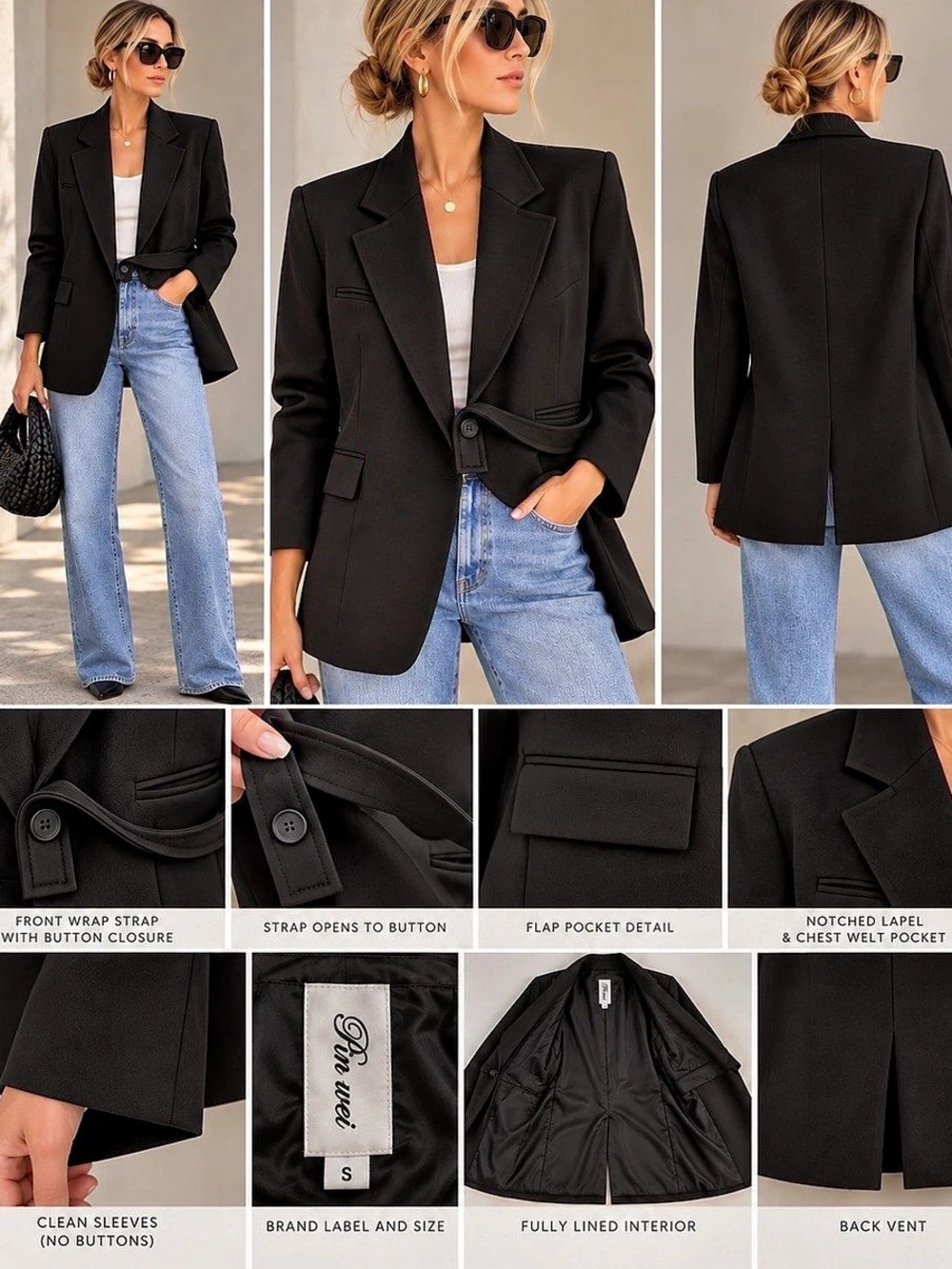Pin Wei Black Architectural Wrap Blazer  Size S Avant Garde
